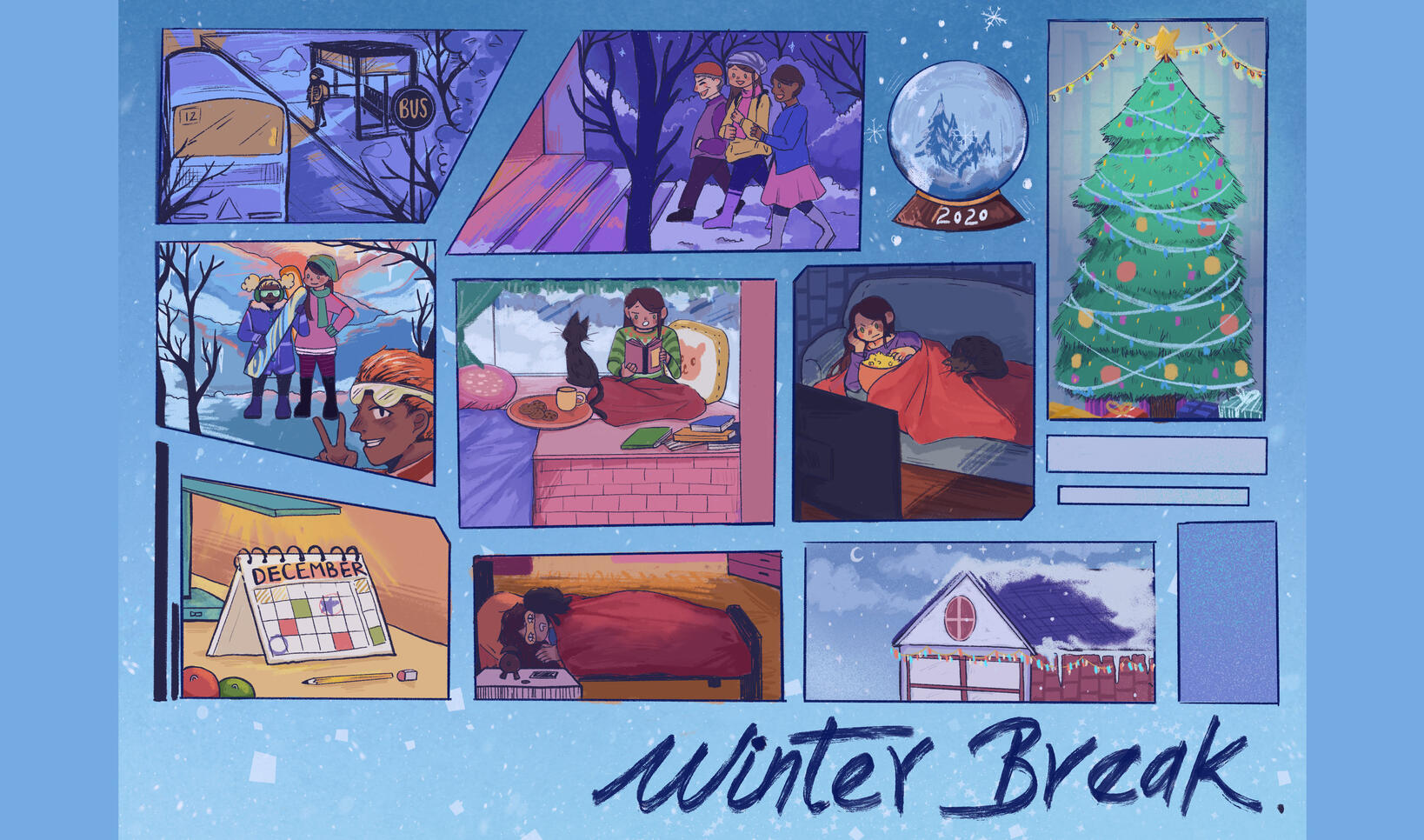 A comic strip about a student enjoying their Winter Break ; Ngan Huynh