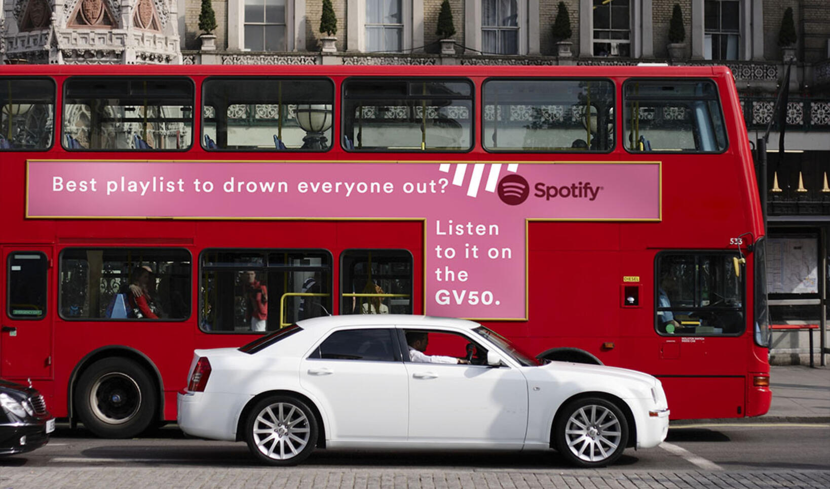 Bus, wall, and poster advertisements for Spotify's viral top 50 playlist. ; Megan Kowalski