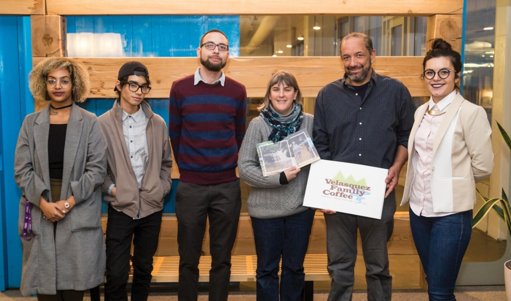 ES students pictured with Cathy and Guillermo Velasquez of Velasquez Family Coffee