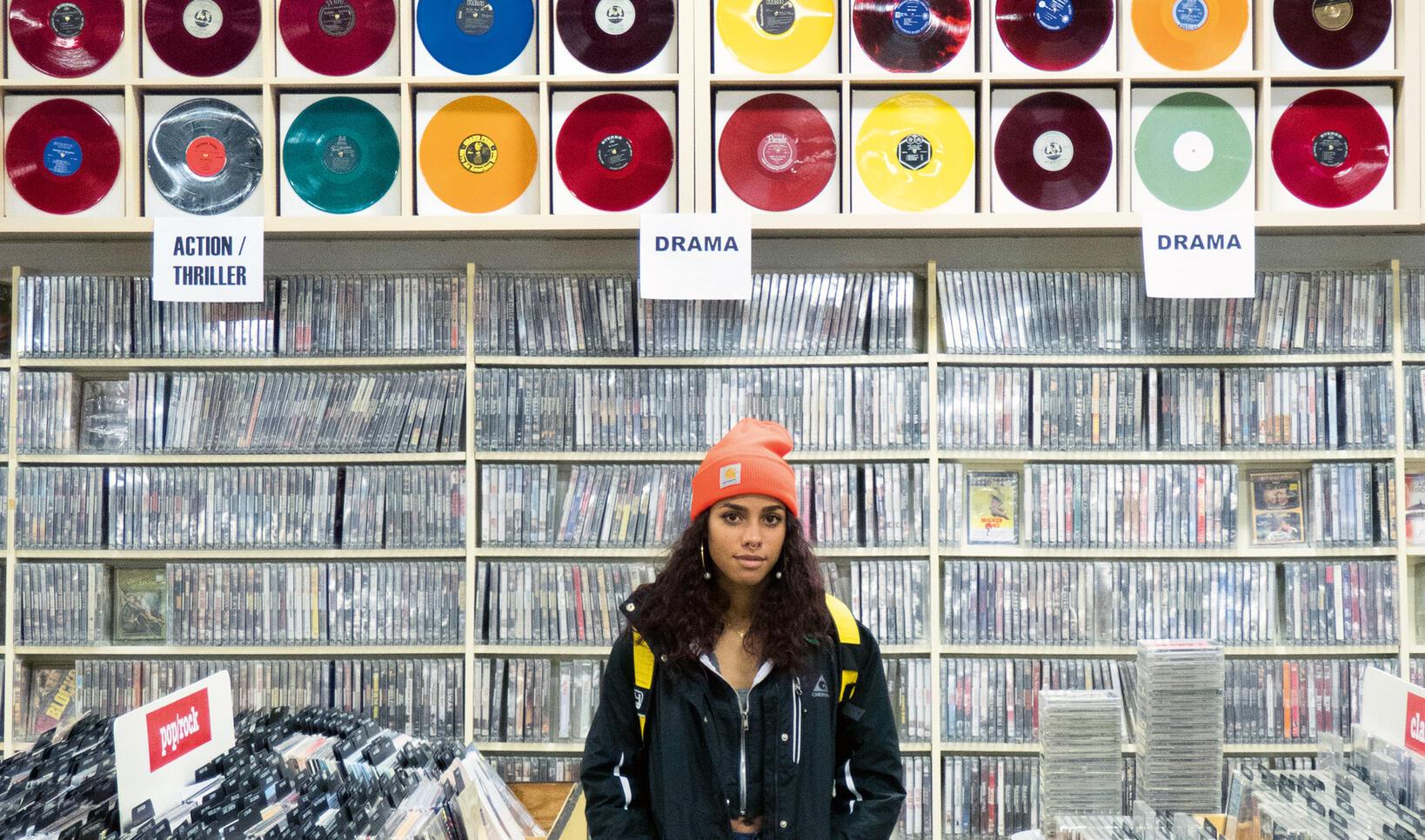 Person standing in a Whittier record store