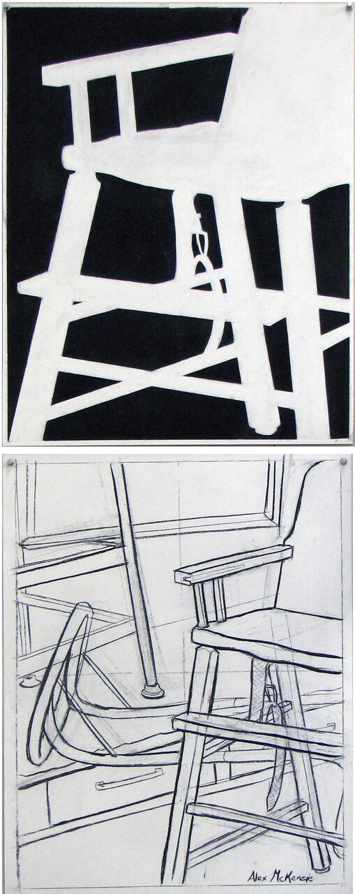 Still life drawing playing with composition and stark contrast with negative shapes.