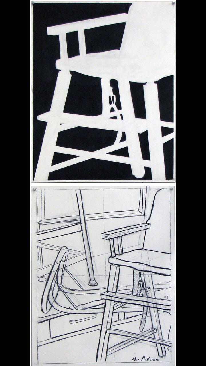 Still life drawing playing with composition and stark contrast with negative shapes.