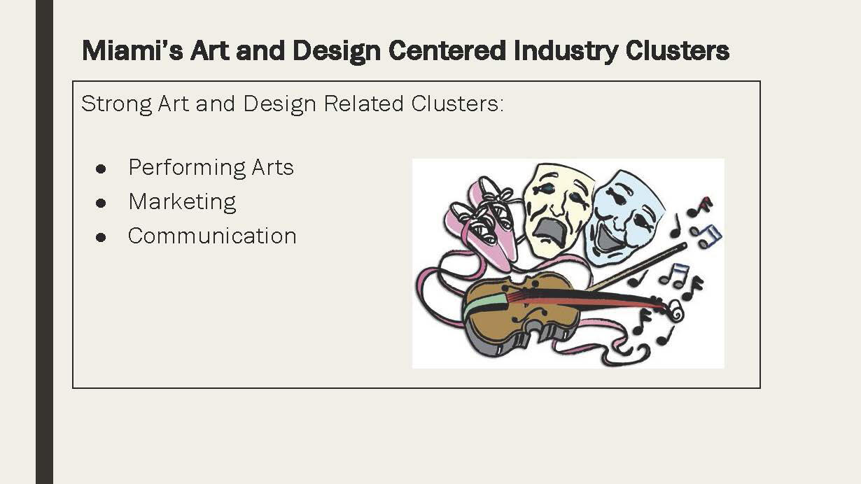 Presentation for Miami's art and design centered industry clusters.