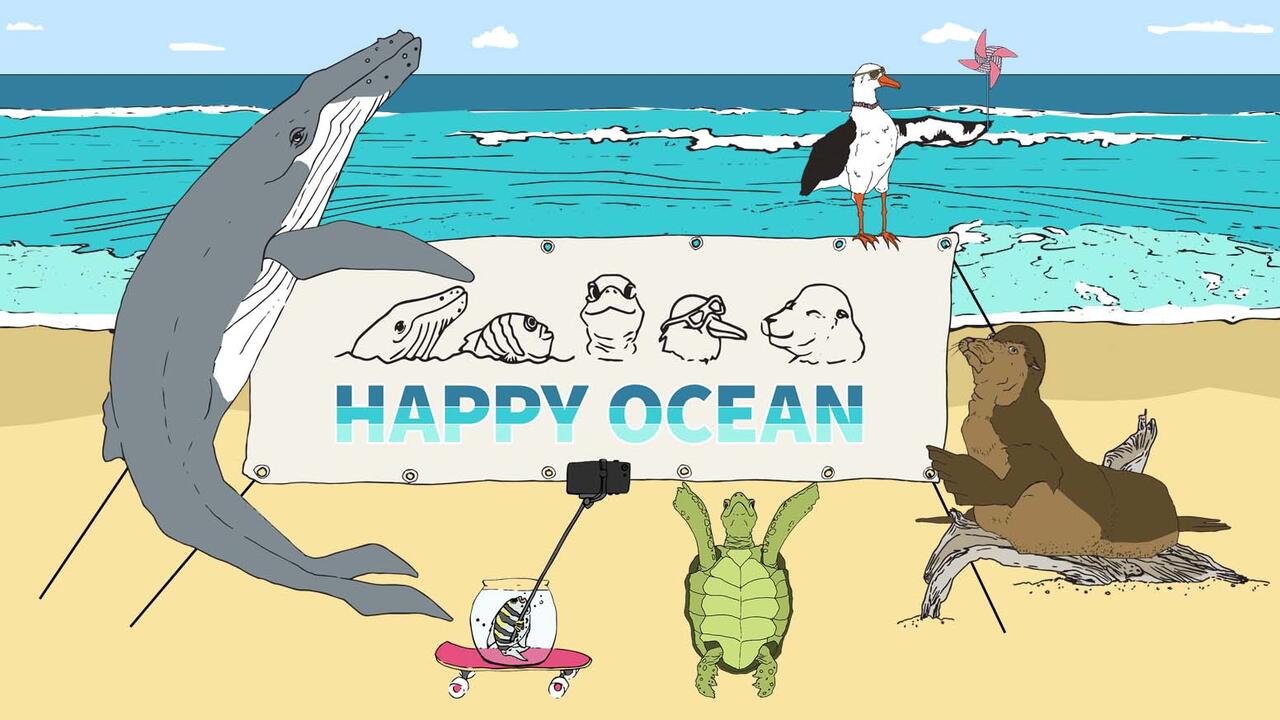 Happy Ocean title illustration. 