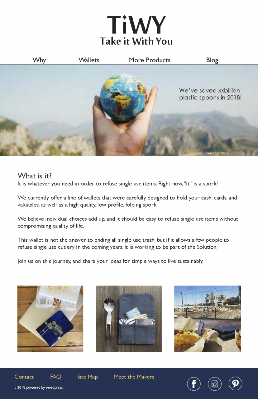 Presentation for a reusable wallet and cutlery product.