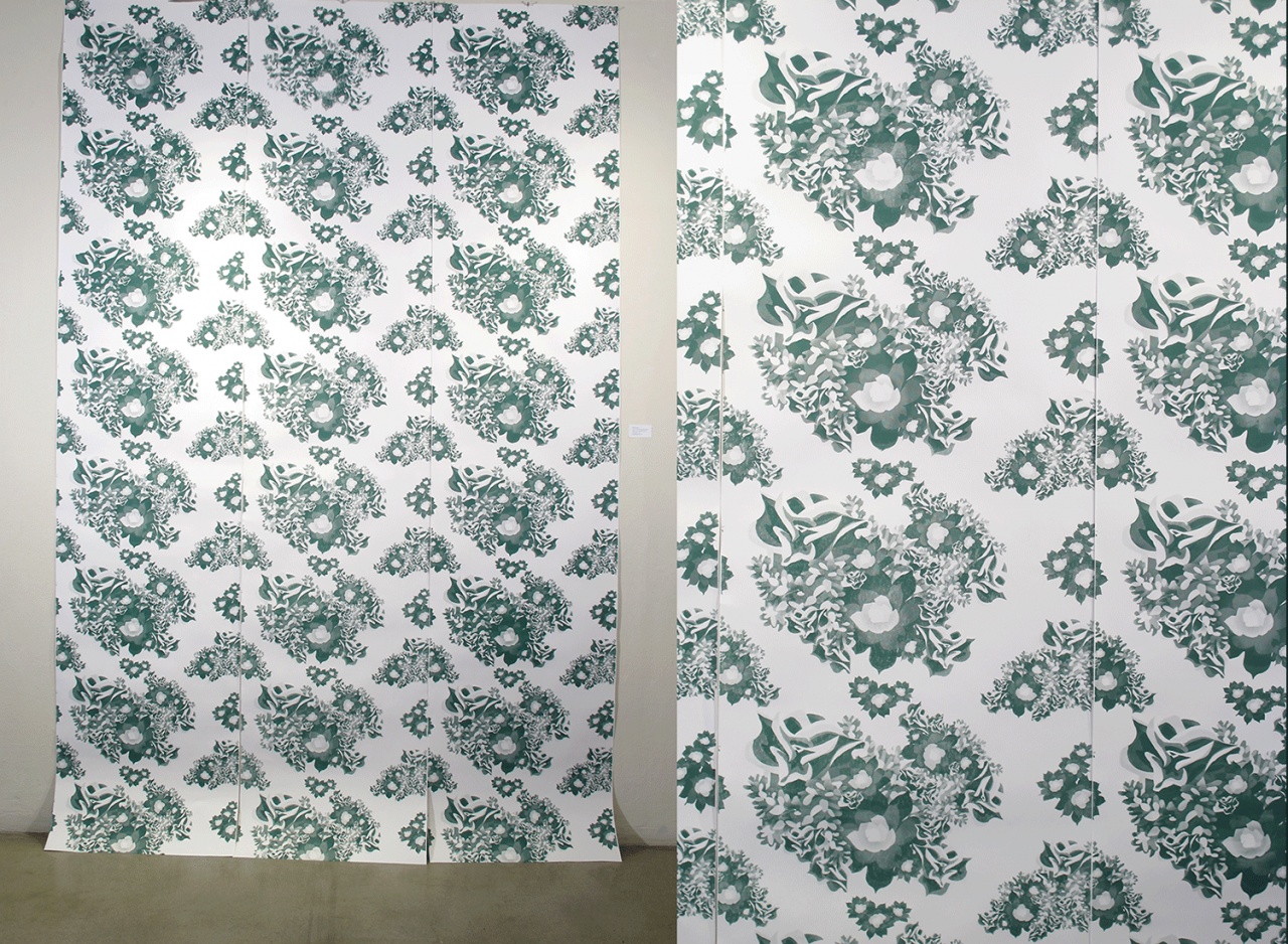 Printed Wallpaper featuring florals in different shades of green.