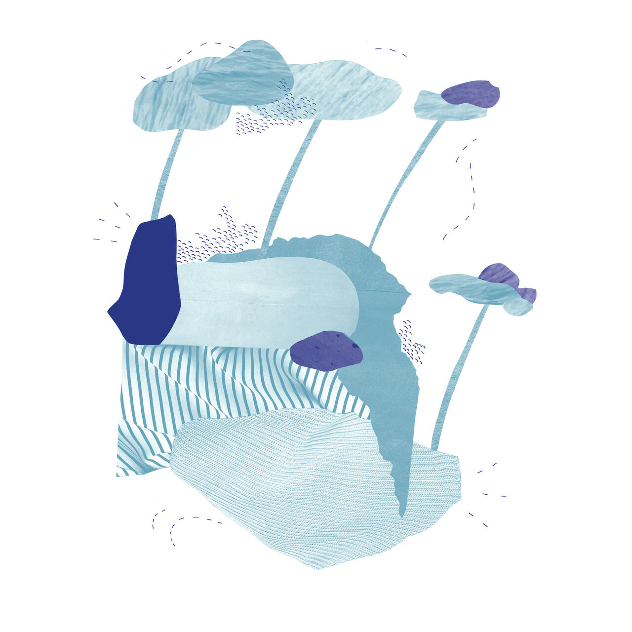An abstract lithography piece in a blue color palette
