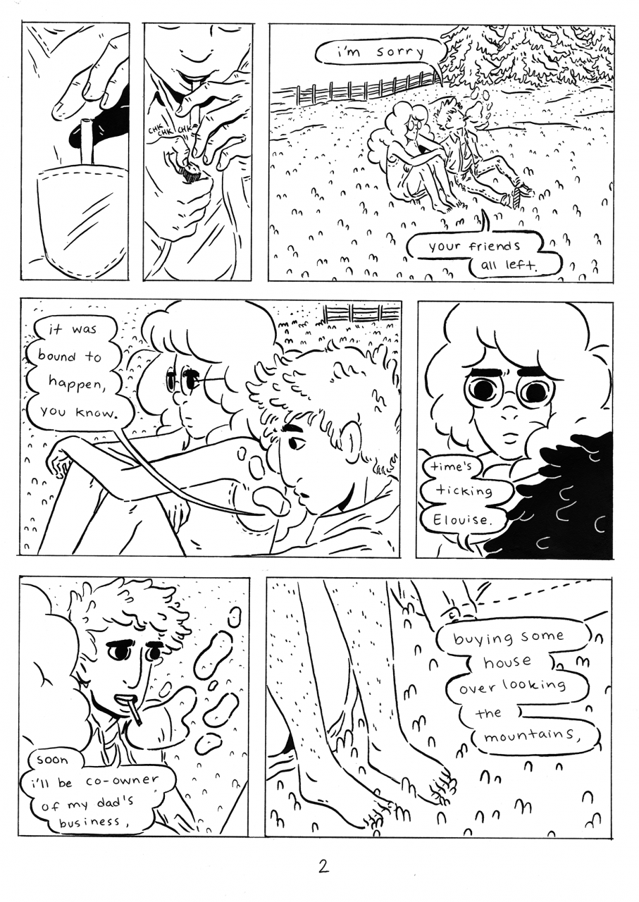 Comic page featuring original character Eloise being greeted by a friend. 
