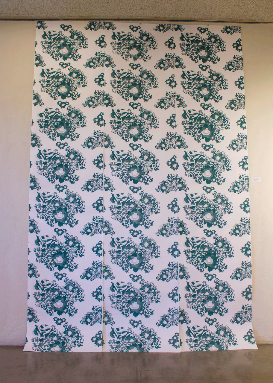 Printed Wallpaper featuring florals in different shades of green.