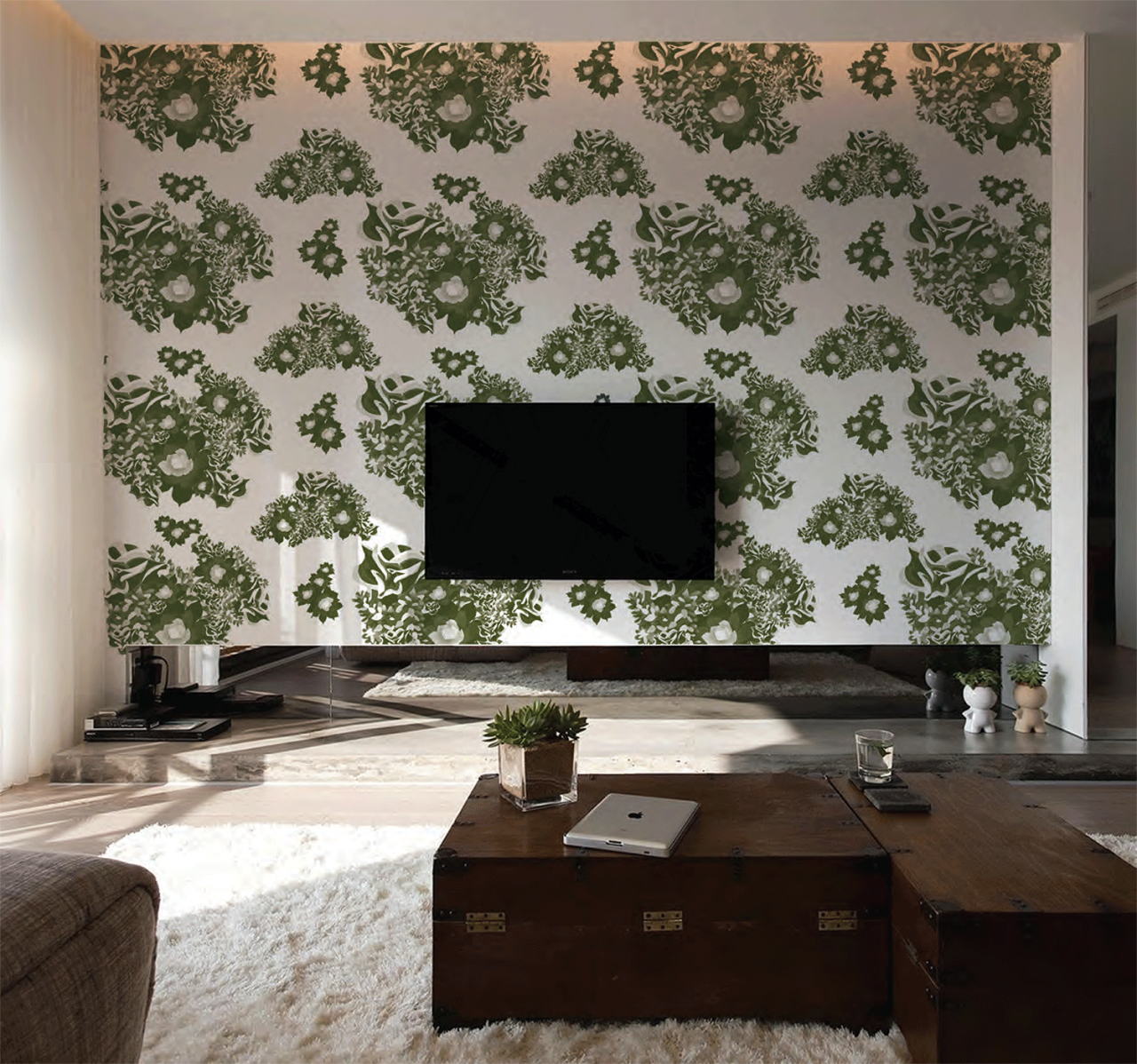 Printed Wallpaper displayed in a home setting.