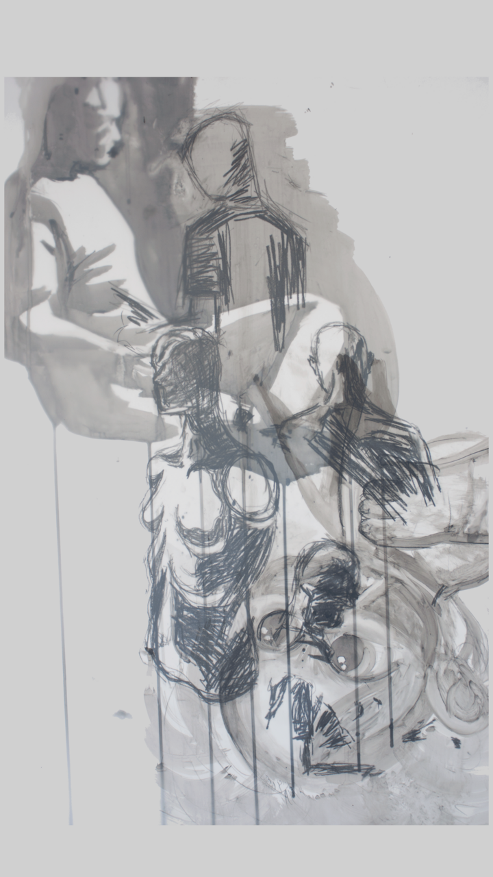 Graphite drawing of human figures