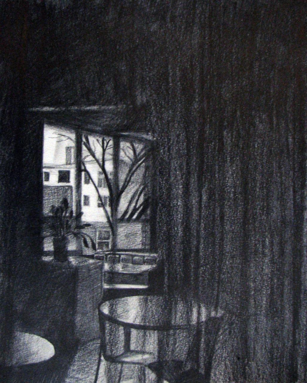 Charcoal landscape drawing of views around MCAD.