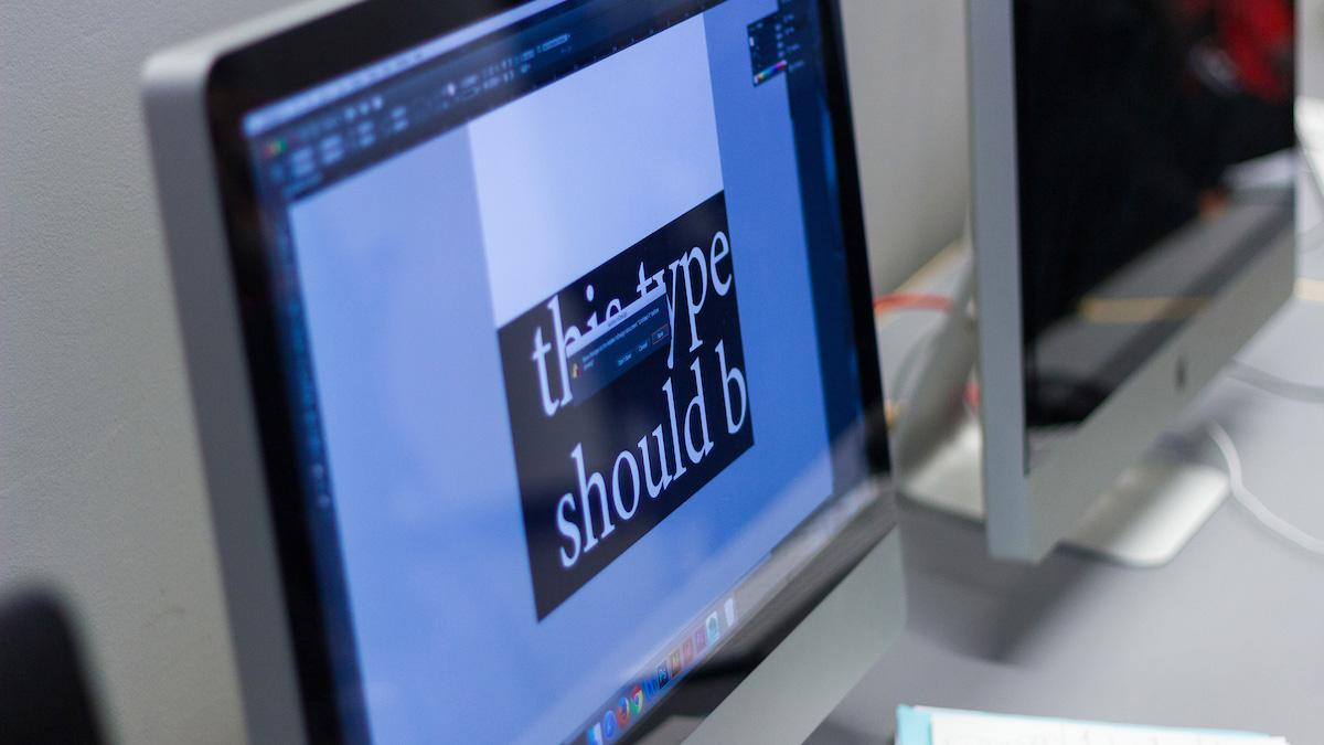 Computer screen with typography that says "this type should b"