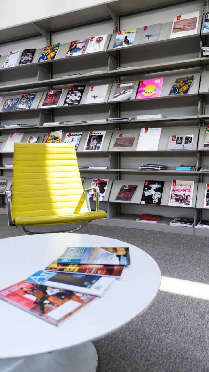 MCAD library's magazine wall