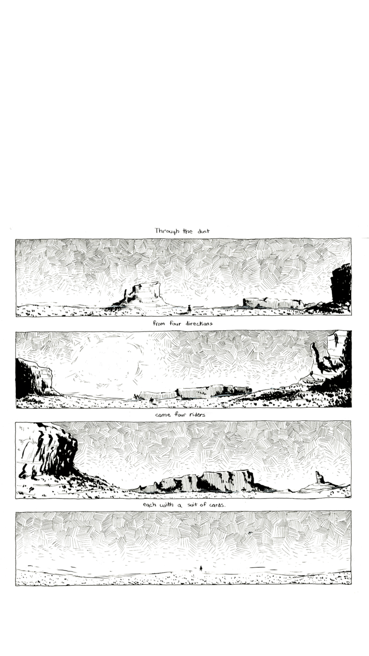 Comic page of four wide desert-filled panels.