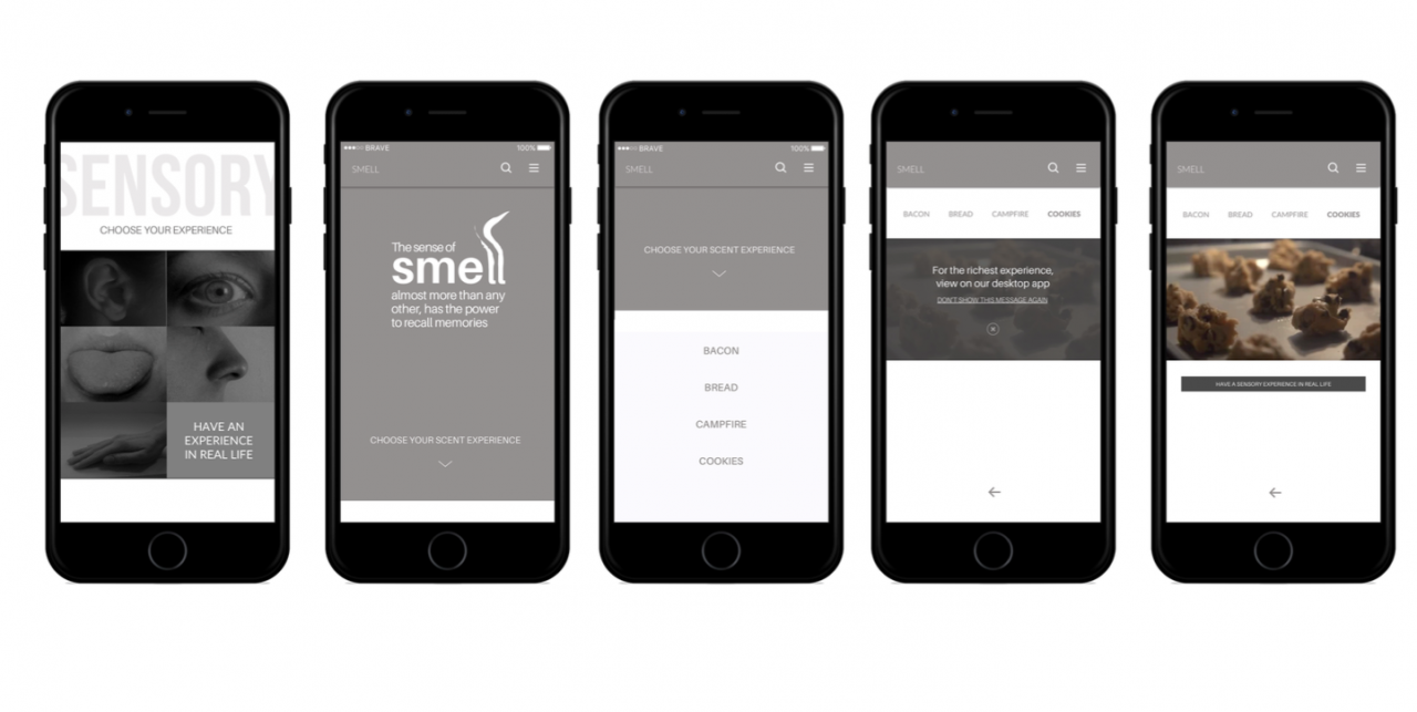 An app display encompassing the five senses and emphasizing color and iconography display.