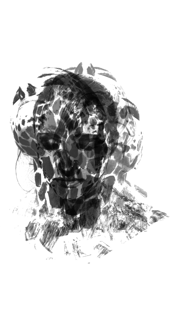 Experimental portrait layering in grayscale.
