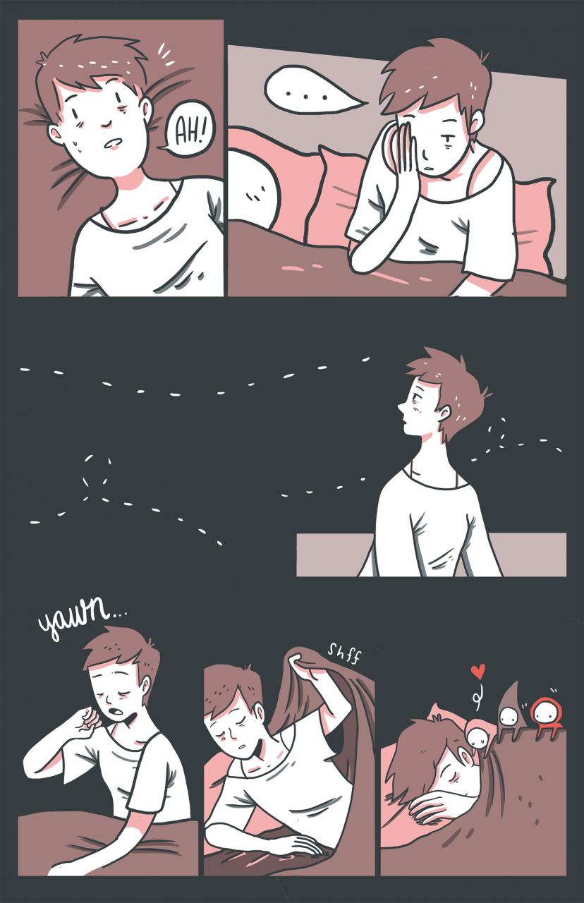 Red toned comic about a couple hearing strange noises in a new home.