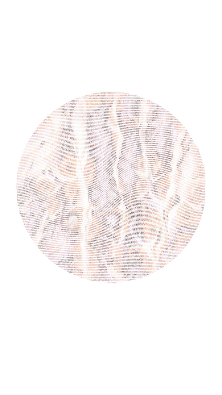 Graphic abstract print of texture and pastel colors encompassed in a circle. 