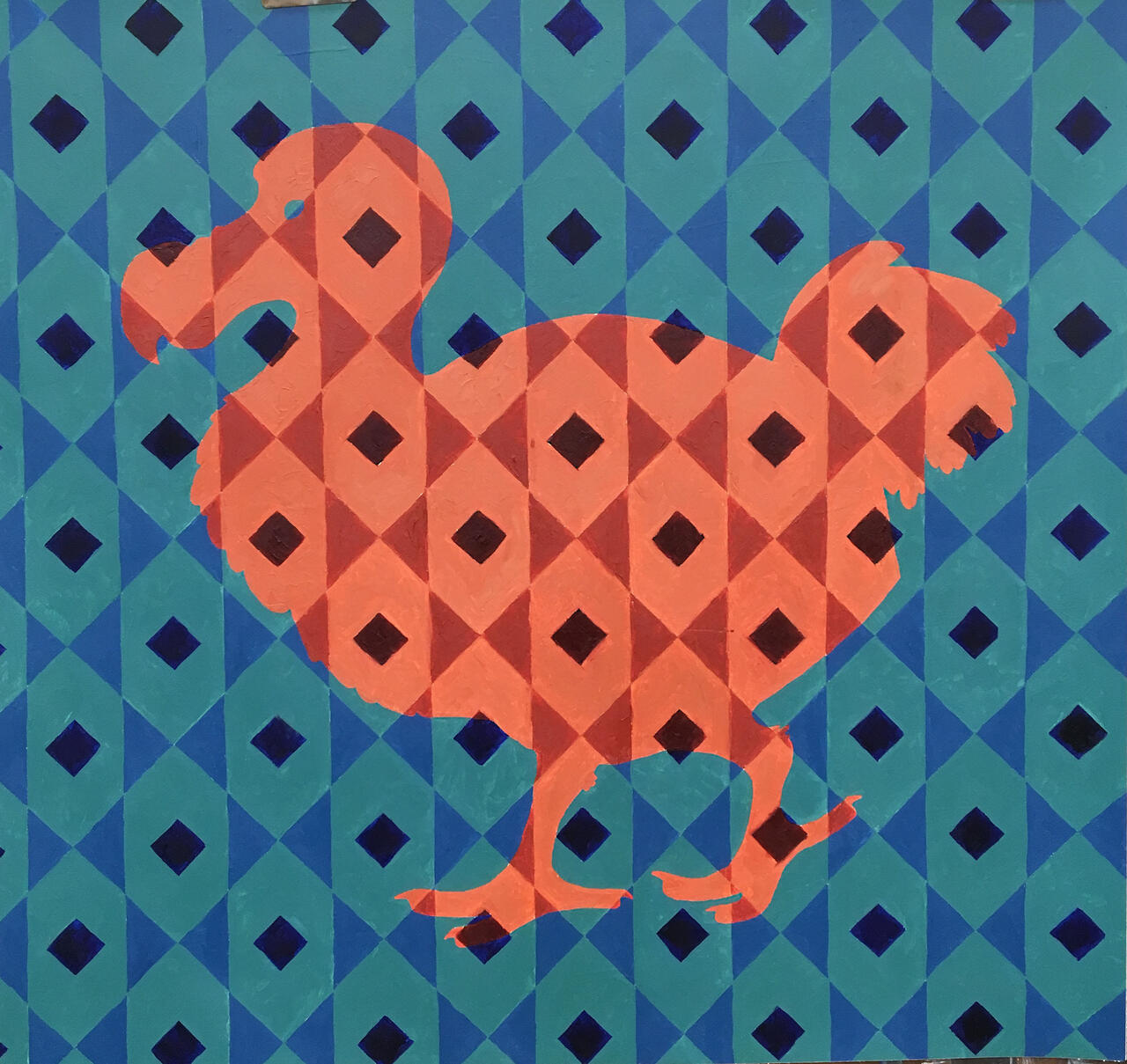 A pattern revealing the silhouette of a dodo bird through change in color.