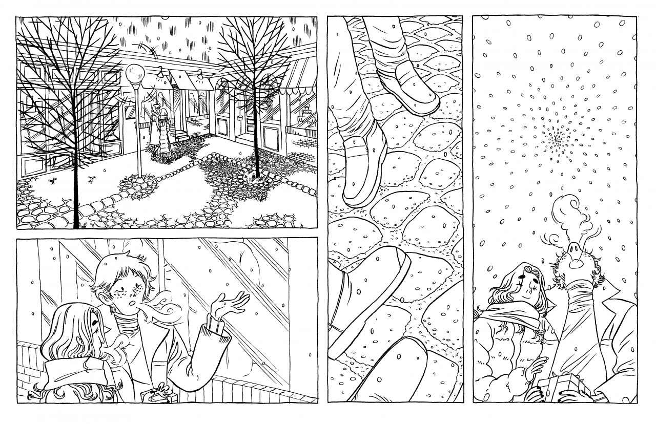 Two characters enjoying shop ornaments in this wintery comic.