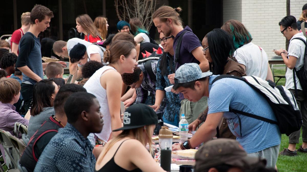 Students at the back to school BBQ