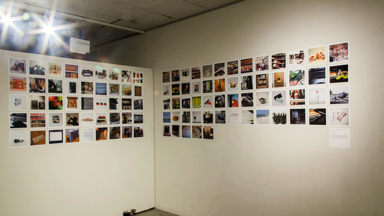 Exhibition wall of many artworks