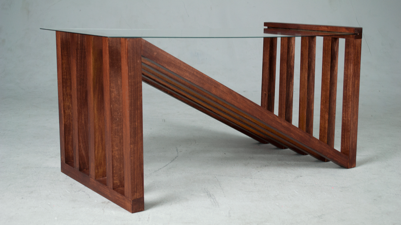 Coffee table made out of wood and glass
