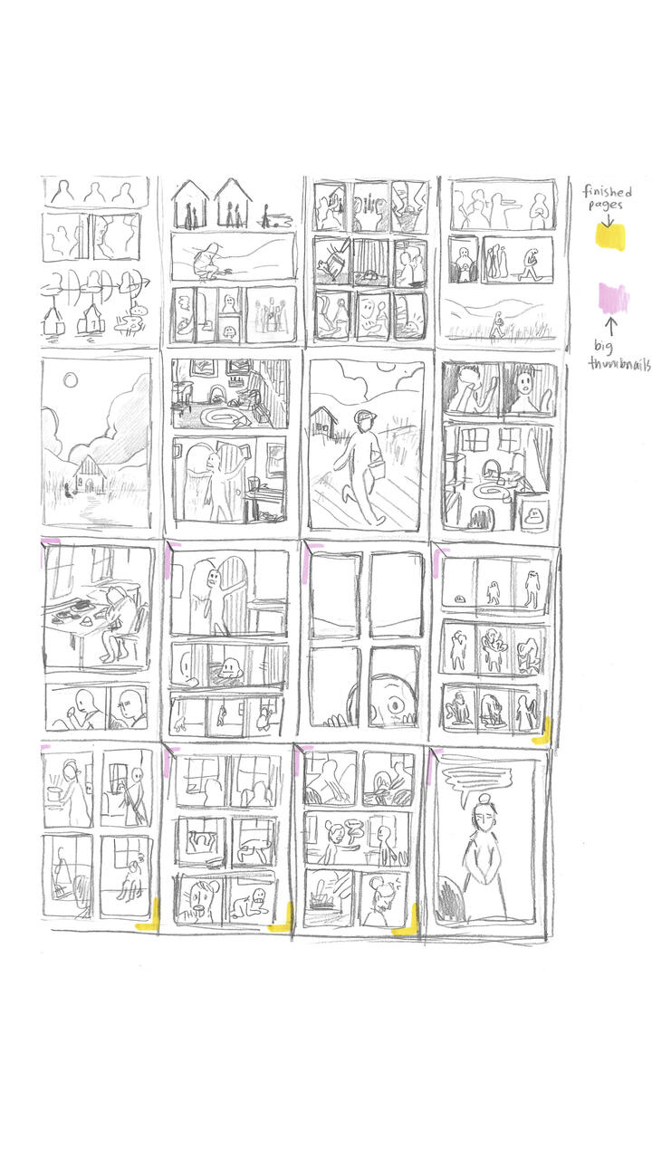Comic page in graphite featuring an unexpected visitor and an unexpected reveal.