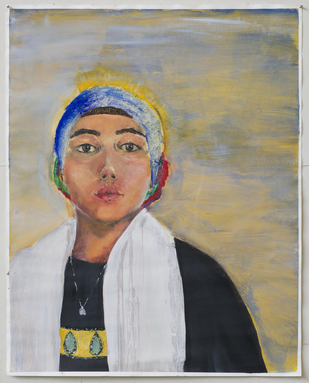 Multicolored self portrait of artist.