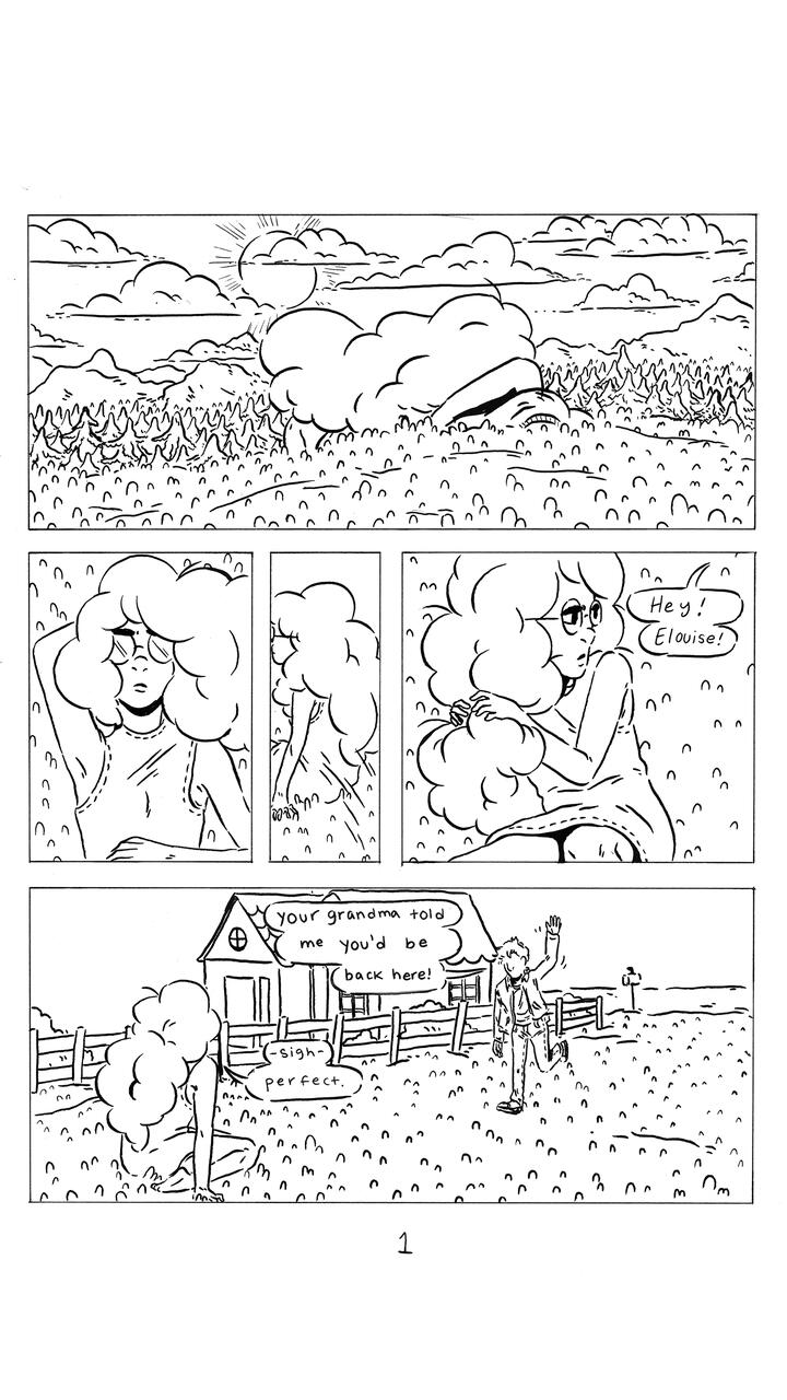 Comic page featuring original character Eloise being greeted by a friend. 