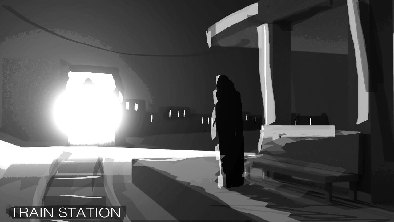 Background sketch for a potential animation taking place at the train station. 