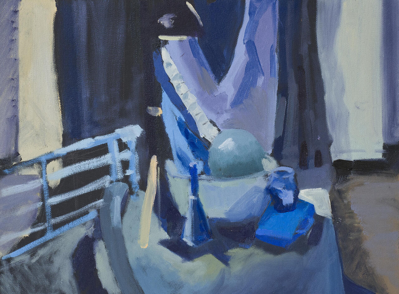 Blue saturated still life painting.