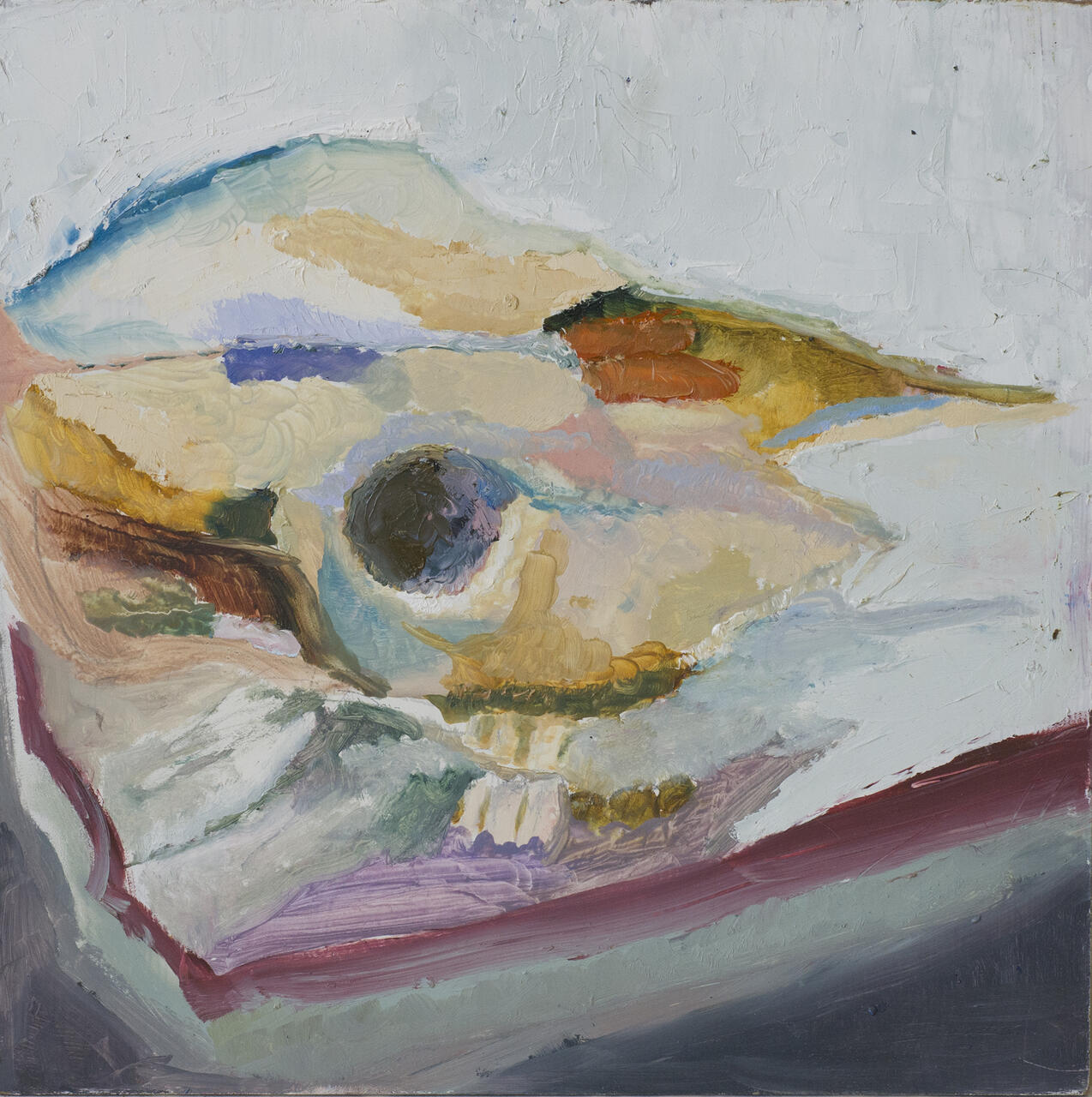 Pastel colored painting of animal skull.