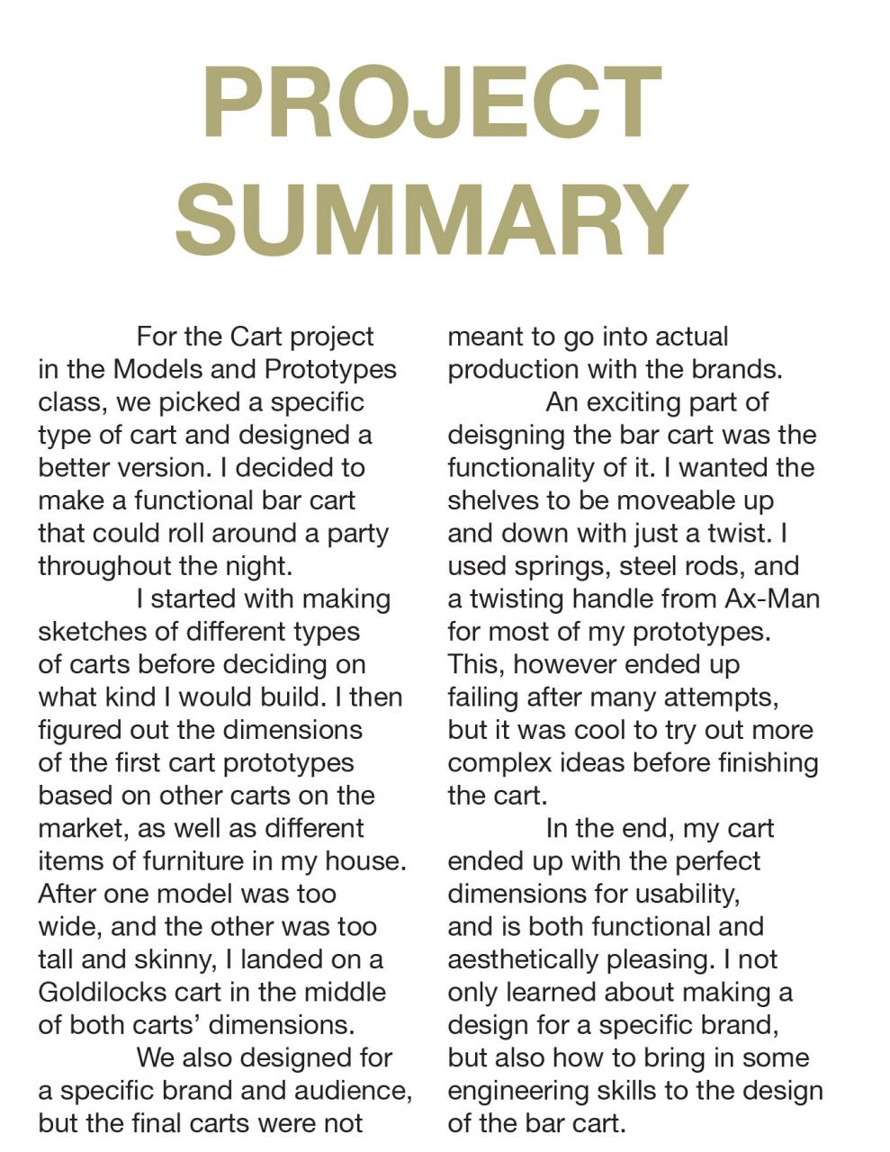 Project summary for wooden bar cart.