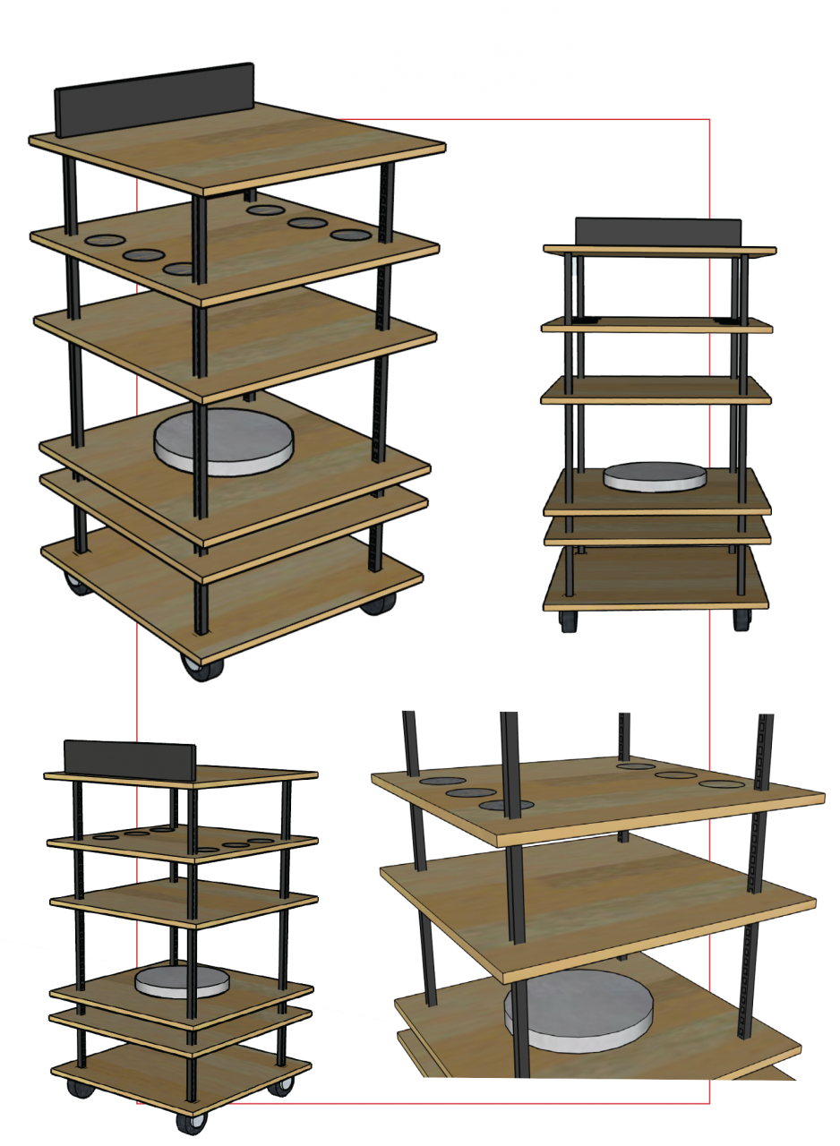 Final product and process work for wooden bar cart.