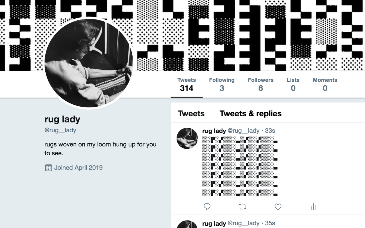 Twitter profile page of Rug Lady