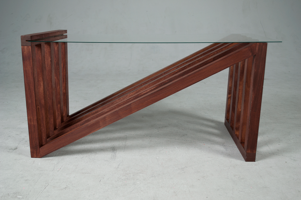 Coffee table made out of wood and glass