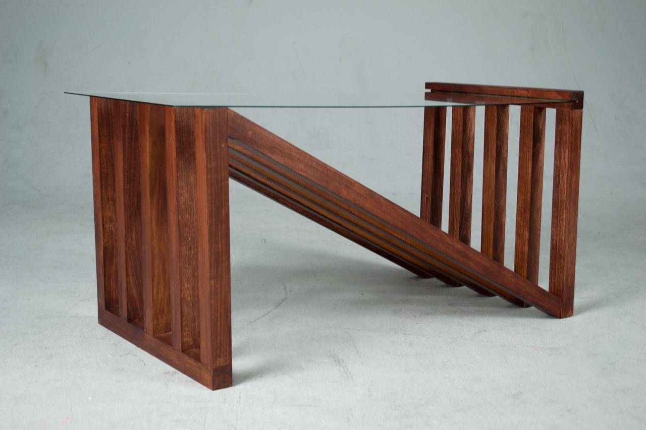 Coffee table made out of wood and glass