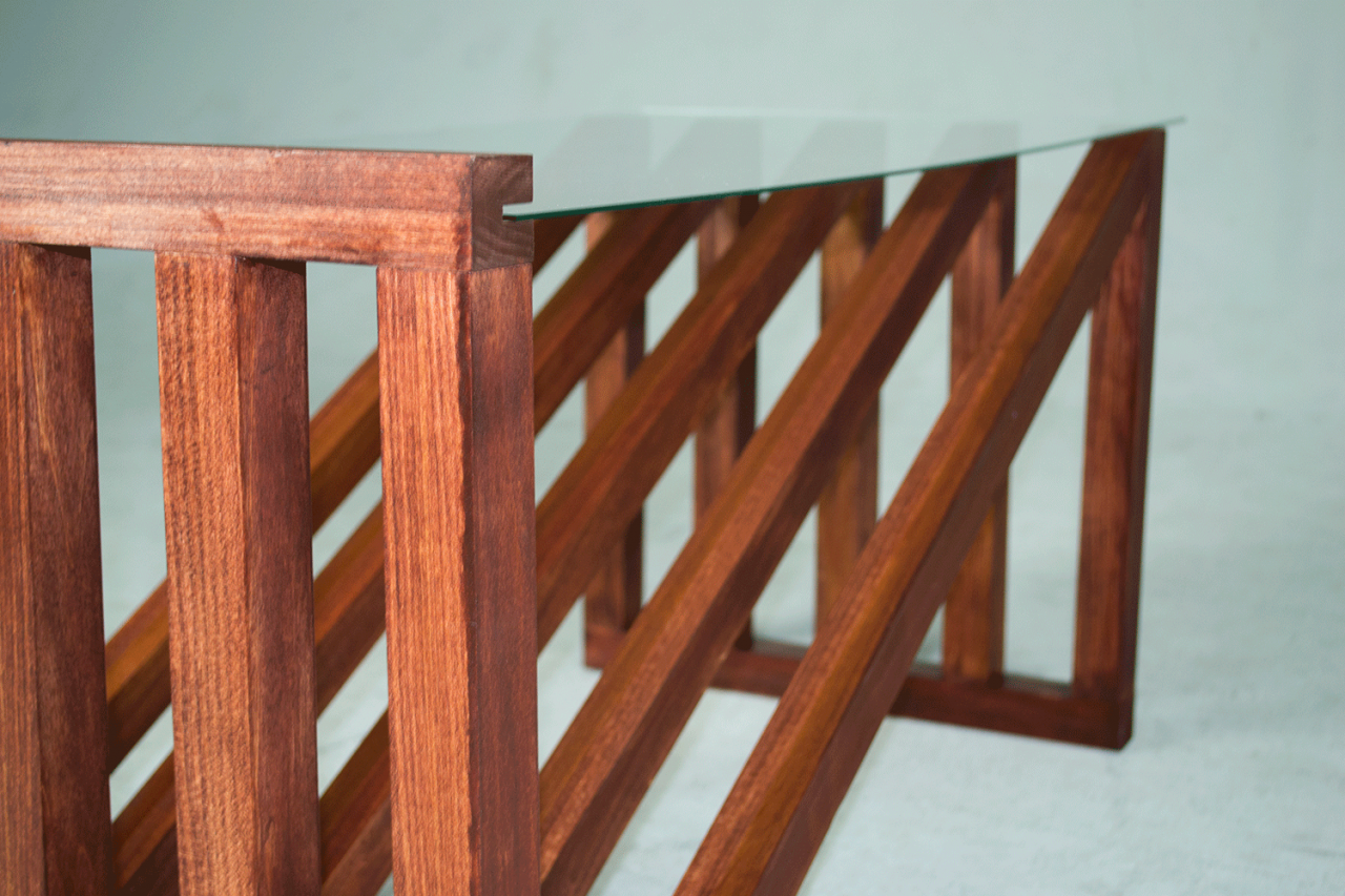 Coffee table made out of wood and glass
