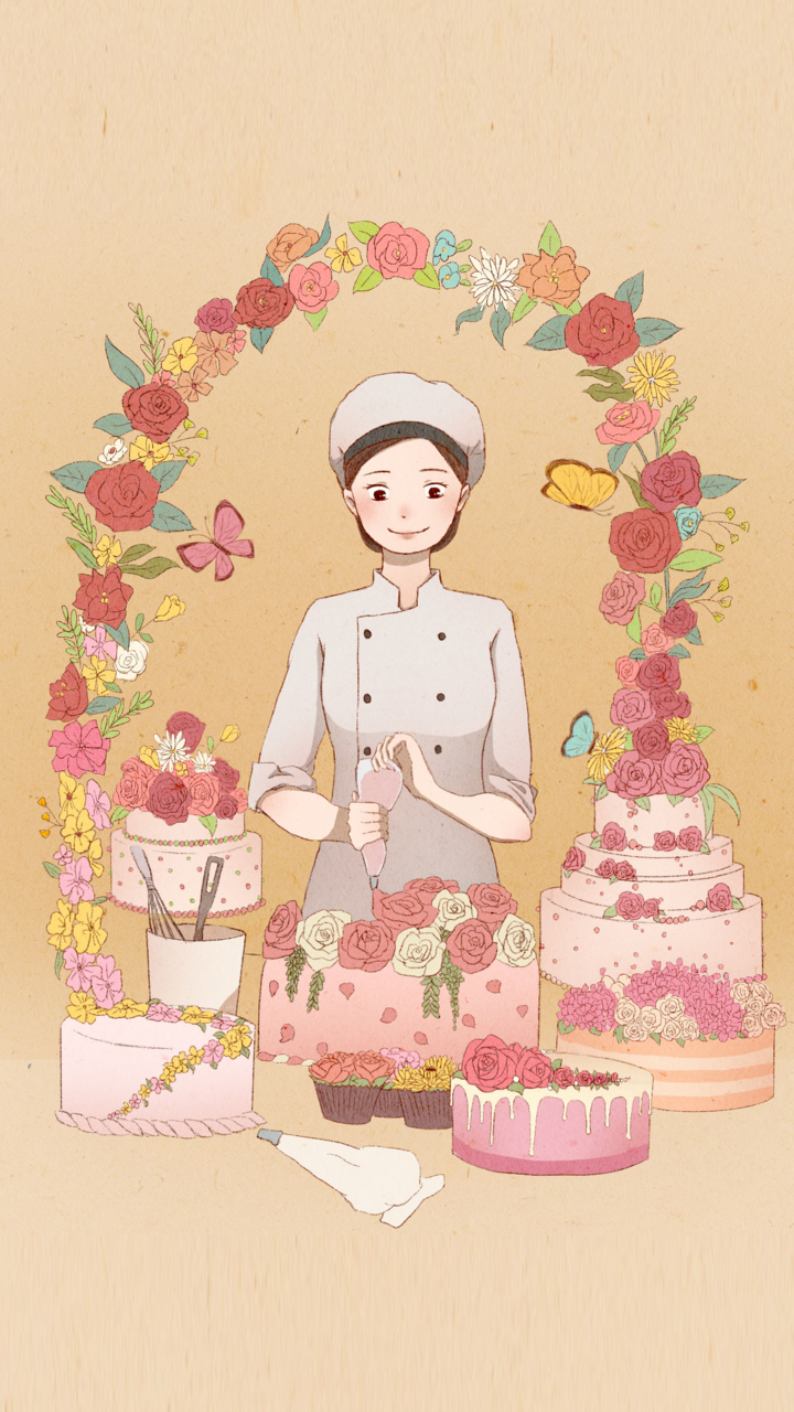 Illustration with baker and pastries