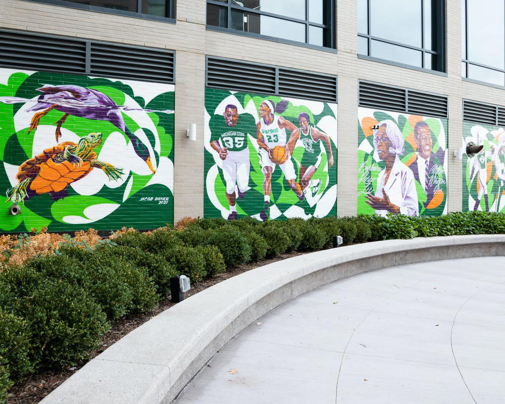 A series of murals painted by Jake P. Dawyer at the Graduate East Lansing hotel in Detroit, displaying various key sports, political, and ecological figures of Detroit 