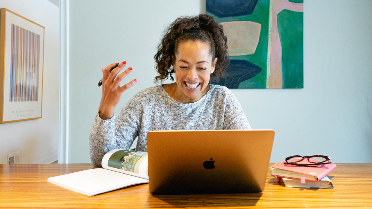 Student in conversation over a video call