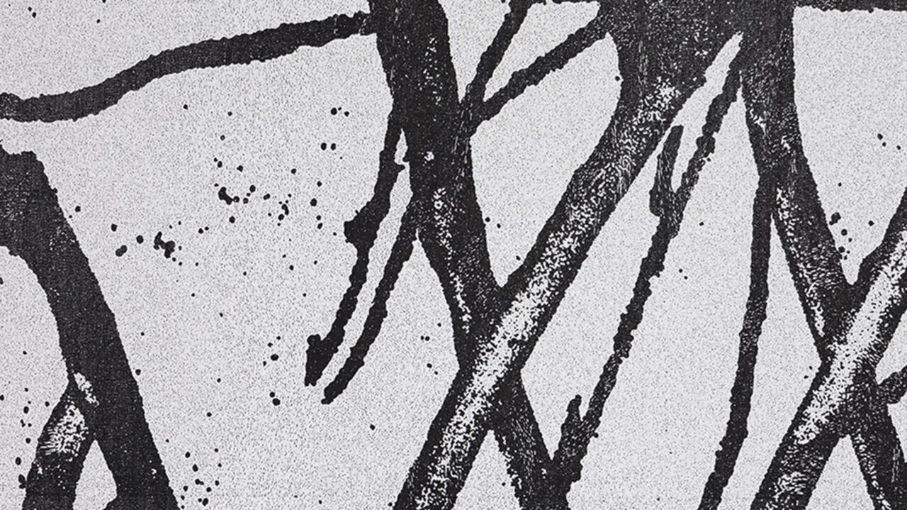 Off white canvas filled with different splotchy looking black lines