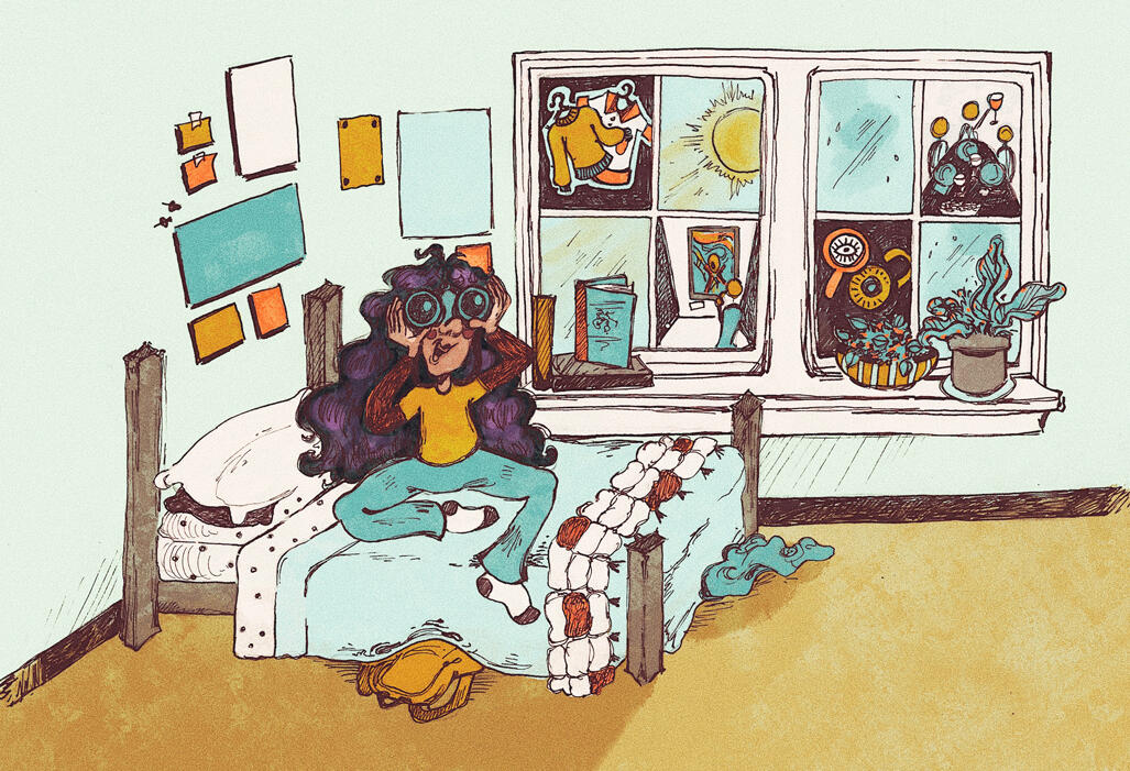 Original illustration inspired by staycations, illustrated by Riley Wright
