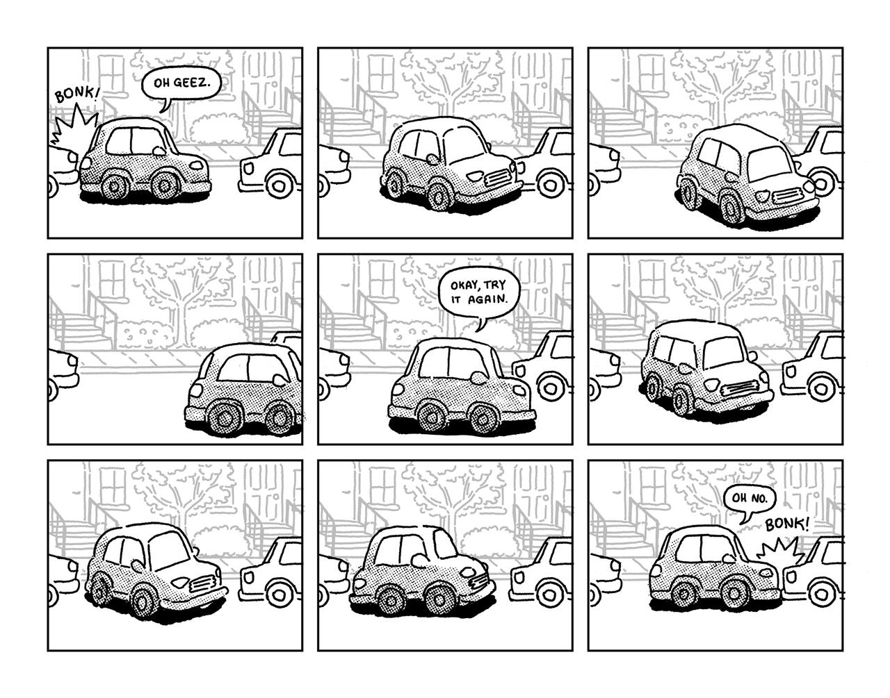 Parallel parking comic by Bailey Gross