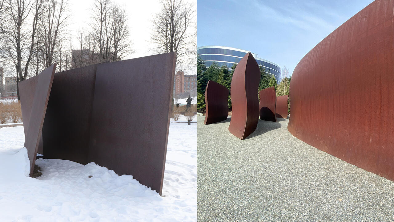 Five plates, two poles in Minneapolis's Walker Art Center and Wake in Seattle's Olympic Sculpture Park 