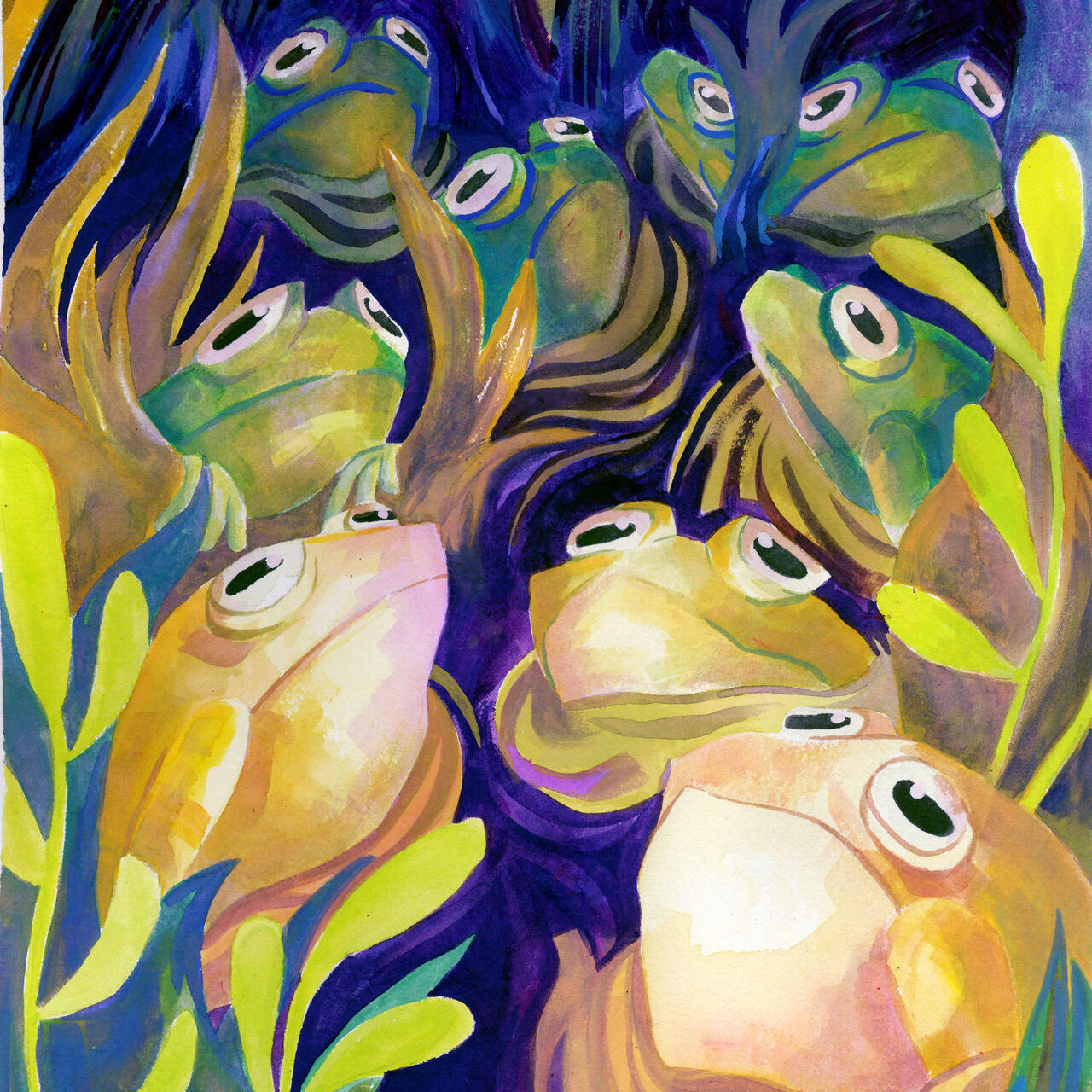 Illustration of frogs singing