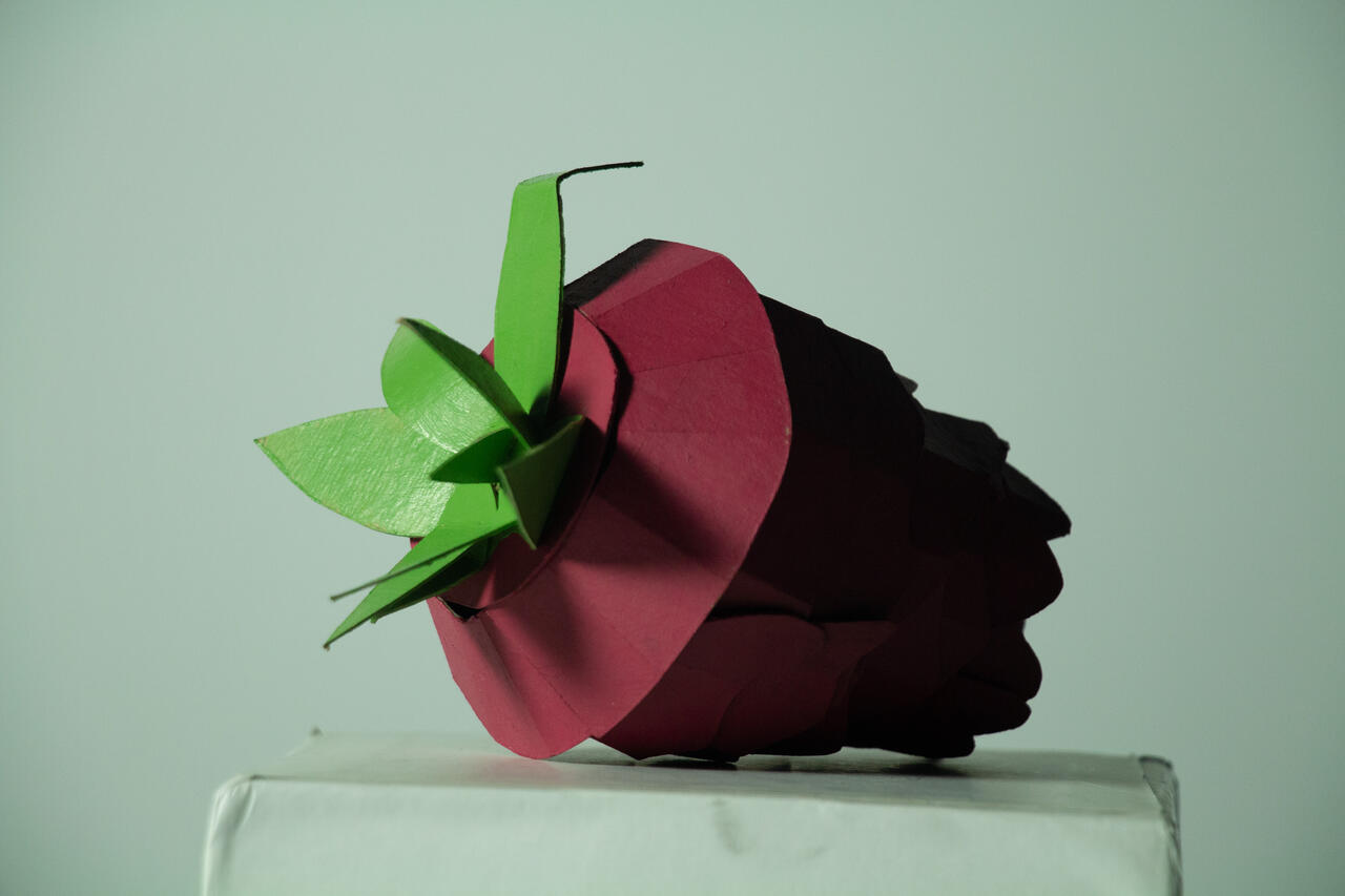 Fruit cardboard sculpture by Nicolas Araya