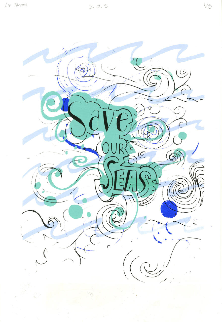 Save Our Seas screenprinted poster by Olivia Tornes